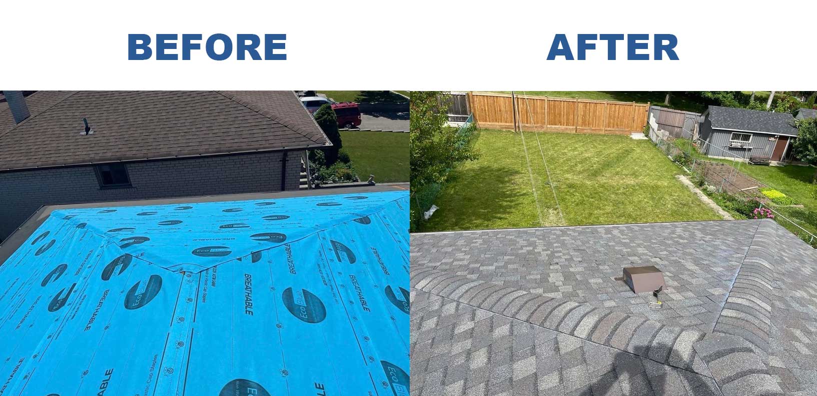 Roof replacement before and after in Vaughan Ontario