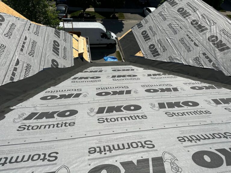 roof underlayment installation with IKO Stormtite membrane in Toronto