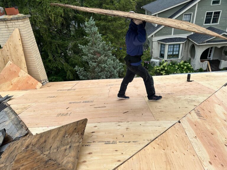 roof replacement before stage with new plywood decking installation in Toronto
