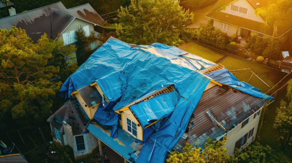 emergency roof repair Toronto tarp covering damaged roof after storm