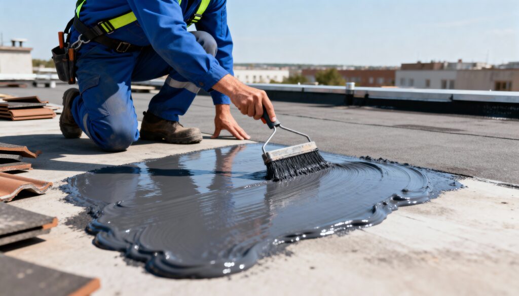 flat roof repair toronto waterproofing roofing services expert roofers applying sealant