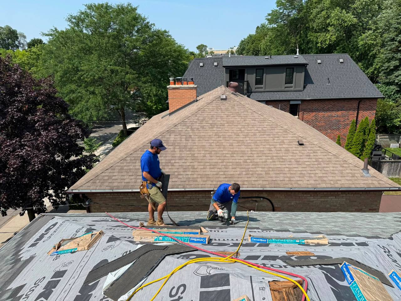 Professional IKO Stormtite roof underlayment installation in Markham by Expert Roofers before asphalt shingles are installed.