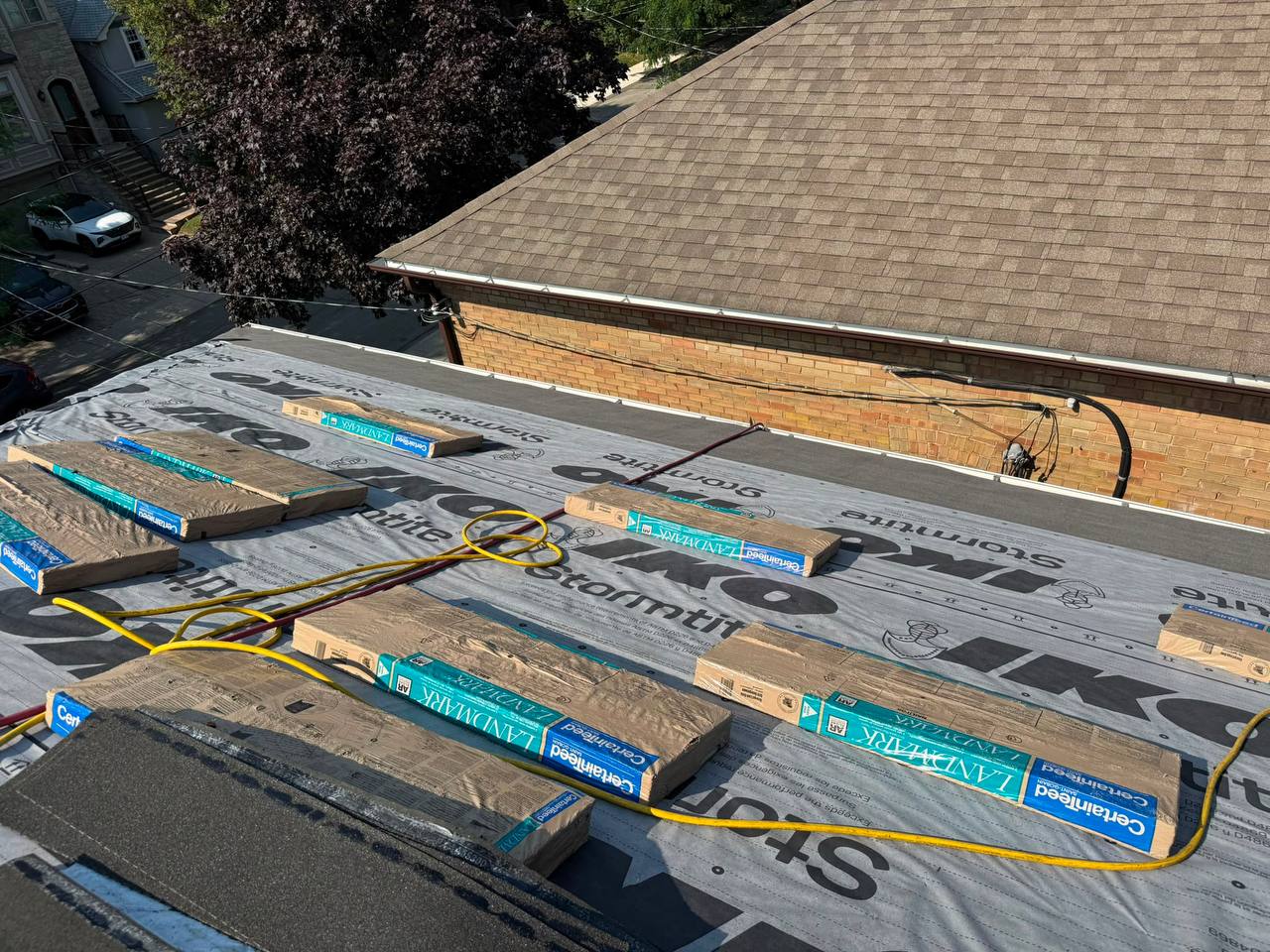 Premium IKO Stormtite underlayment and CertainTeed Landmark shingles used for roof replacement in Markham.