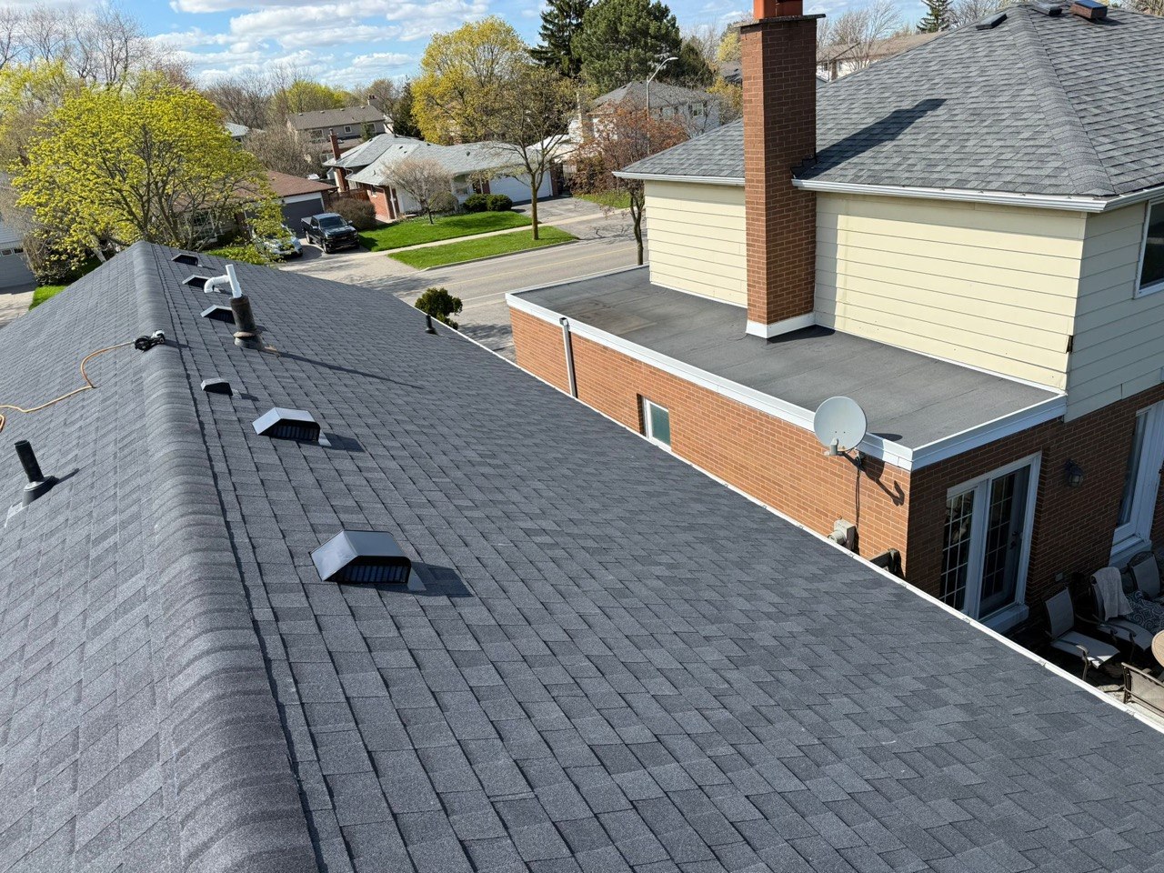 Completed asphalt shingle roof on a residential home in Thornhill