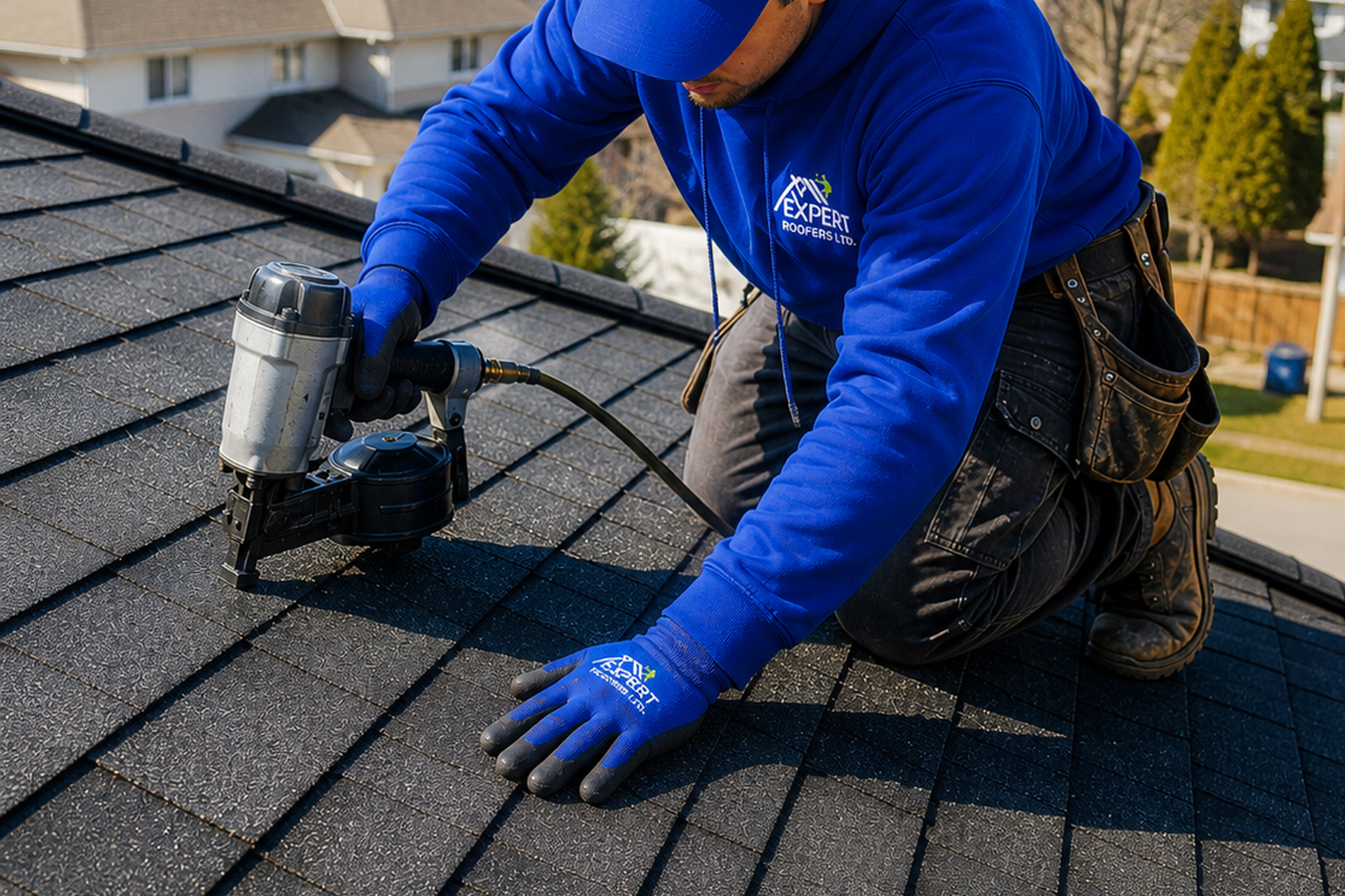 Damaged shingles during roof repair in Toronto