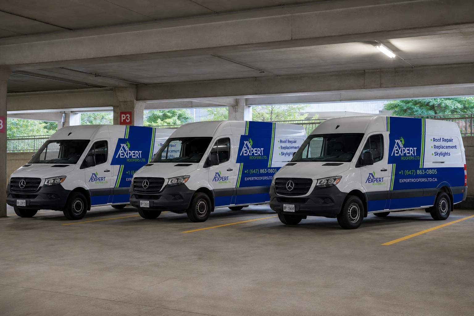 Expert Roofers LTD service vans ready for residential roofing projects